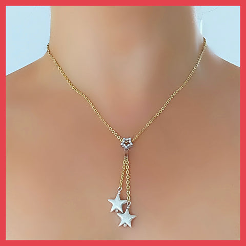 Silver Stars on Gold Chain Necklace