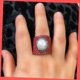 Keshi Pearl Red Leather Ring