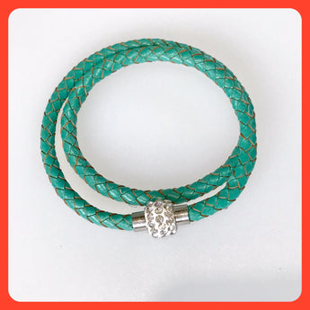 Green Braided Leather Necklace-Bracelet