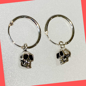 Sterling Silver Skull Hoop Earrings