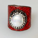 Keshi Pearl Red Leather Ring