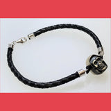 Silver Veiled Skull Bracelet with Leather Band