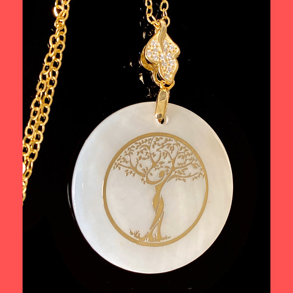 Women Tree of Life Silhouette on MOP Necklace