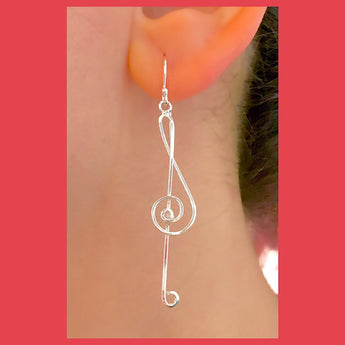 Long Silver Treble Cled Earrings