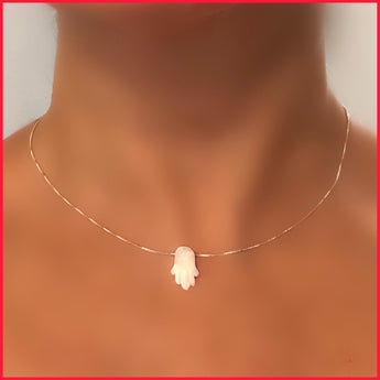 Mother of Pearl Hamsa Hand on Sterling Silver Chain