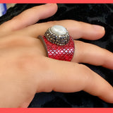 Keshi Pearl Red Leather Ring