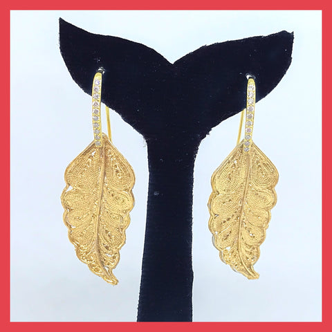 Gold-leaf-plated Filigree Leaves Earrings