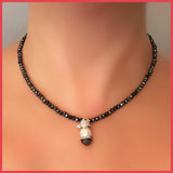 Keshi Pearl and Grey Glass Crystal Necklace