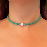 Green Braided Leather Necklace-Bracelet