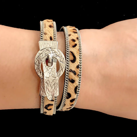 Leopard Print Hair on Leather Bracelet