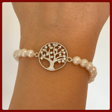 Sterling Silver Tree of Life Bracelet with Freshwater Pearl