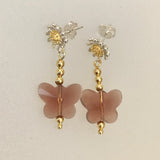 Pink Butterfly with the Flower Shaped Earrings Studs