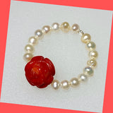 Beaded Freshwater Pearl-coral Ring