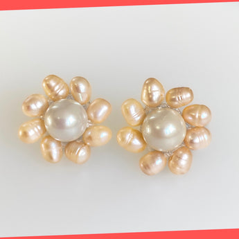 Daisy Earring Studs with Freshwater Pearls