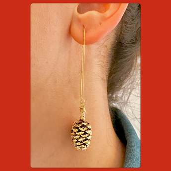 Gold pine Cone Ear Threaders