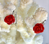 Red Rose Coral Clip on Earrings