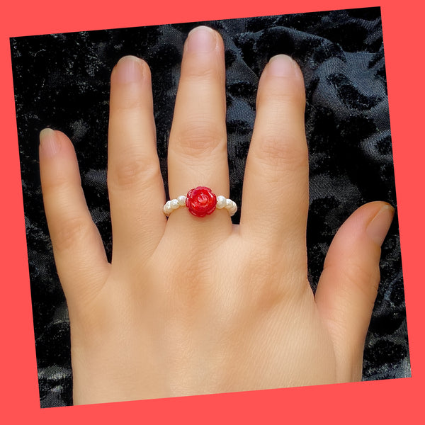 Beaded Freshwater Pearl-coral Ring