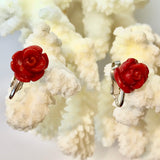 Red Rose Coral Clip on Earrings
