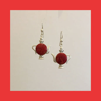 Earrings; Coral Teapot