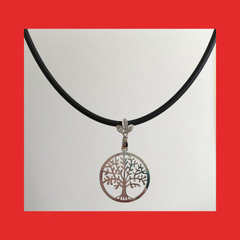 Necklaces; Tree of Life with Black Braided Leather band