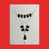 Necklaces; Black Swarovski Crystals with Drop Pearl