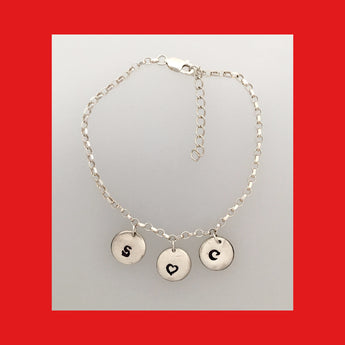 Personalised Name Bracelet with Stamped Letter Silver Coins