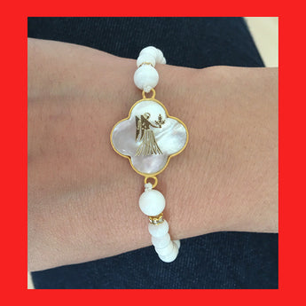 Bracelets; 4Clover Birth Sign with 18ct Gold Frame
