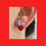 Earrings; Rose Shaped Coral on Leaf stud