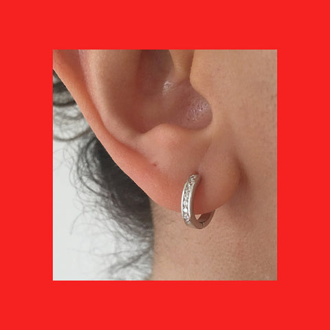 Earrings; Small Hoop with Cubic Zirconia