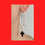 Swarovski Black Cross Crystals on Wishbone Earrings