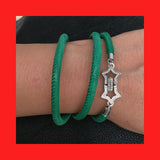 Bracelets; Green Leather Bracelet with Sterling Silver Clasp