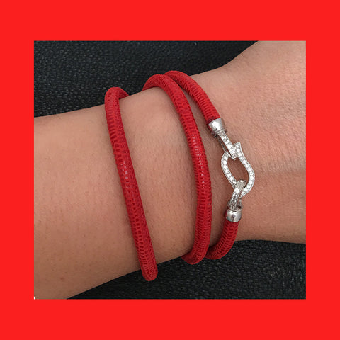 Bracelets; Red Leather Bracelet with Sterling Silver Clasp