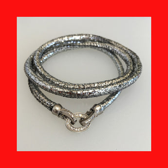 Bracelets; Silver Leather Bracelet with Sterling Silver Clasp