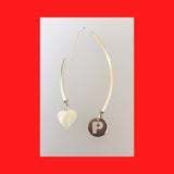 Earrings; Sterling Silver Letter and Heart on Wishbone Earrings