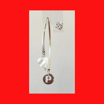 Earrings; Sterling Silver Letter and Heart on Wishbone Earrings