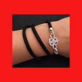 Bracelets; Black Leather Bracelet with Sterling Silver Clasp