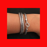 Bracelets; Silver Leather Bracelet with Sterling Silver Clasp