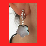 Earrings; Flower shaped Mother of Pearl and Sterling Leaf