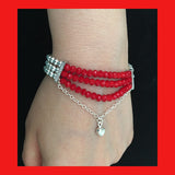 Bracelets; Red Crystals and Silver Balls