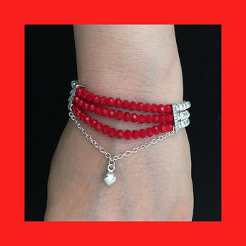 Bracelets; Red Crystals and Silver Balls