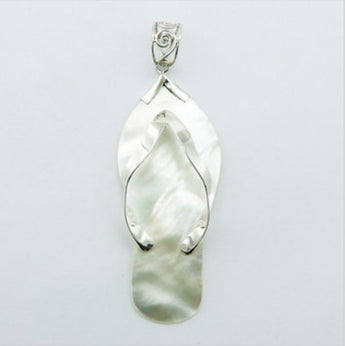 Pendants; Mother Of Pearl Slipper Pendant Set In Sterling Silver Ajoure Bail