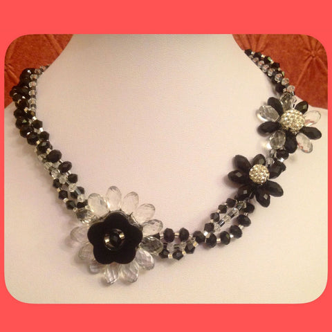 Necklace, Black and clear crystals
