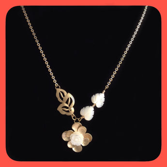 Necklace, mother of pearl and gold plated leaves