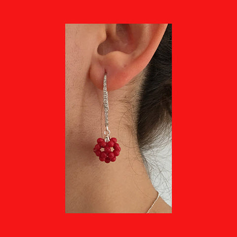 Earrings; Coral ball drop earrings