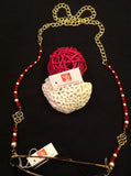 Spectacle chains; Red crystals and gold colour pearl like beads