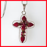 Cross Pendant with Real Rose Flowers