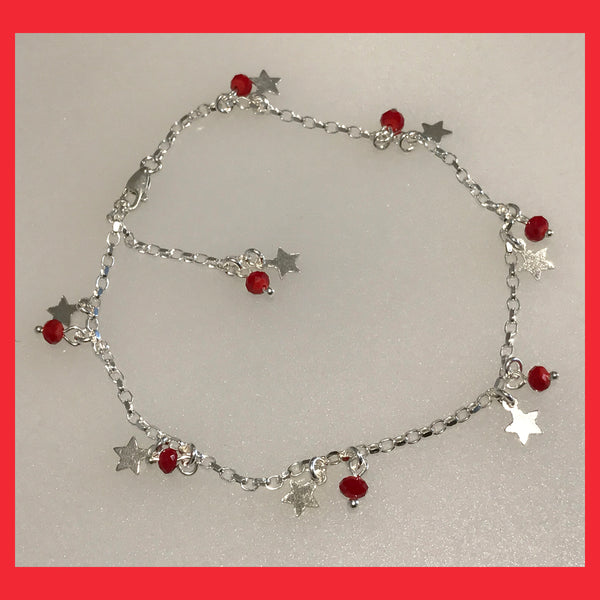 Stars and Red Crystals Anklet