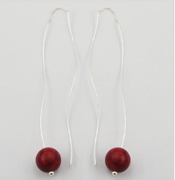 Sterling silver and Coral earrings threaders