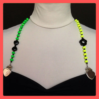 Top straps, green and yellow neon beads